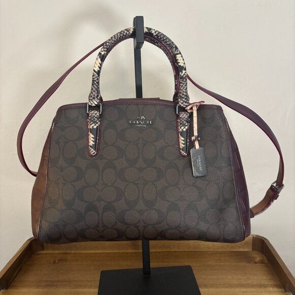 Coach Margot Signature Brown Coated Canvas Snakeskin Crocodile Embossed Satchel - Picture 5 of 11